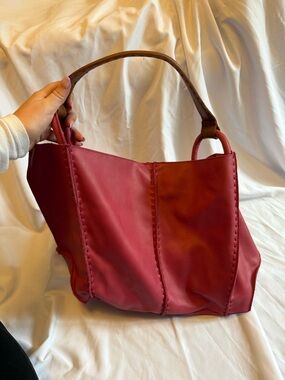 Sak Red Leather Tote Bag with Brown Handle